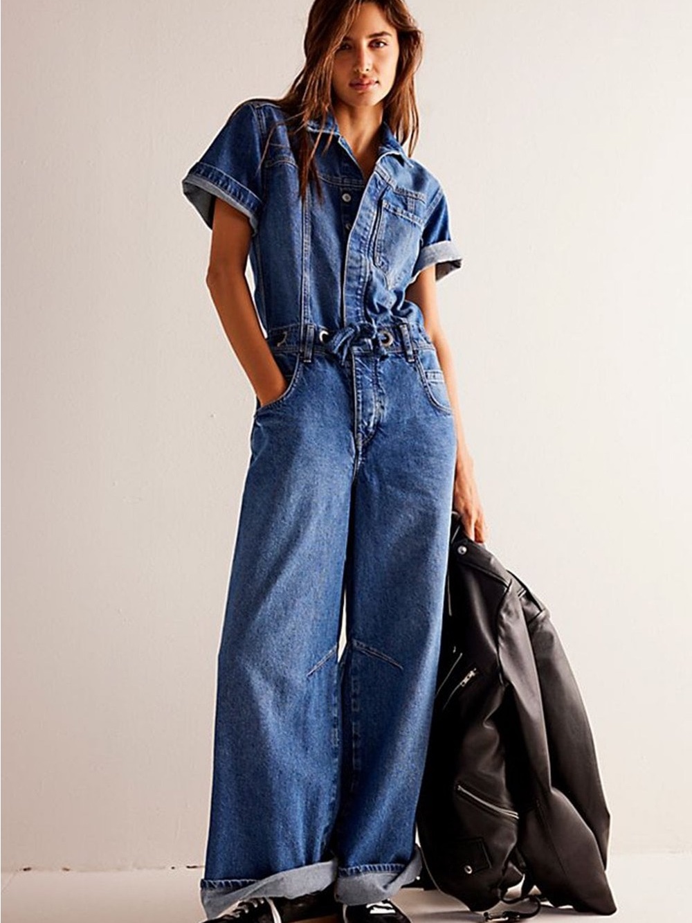 We The Free Free People Edison wide leg denim coveralls